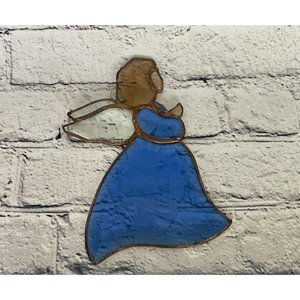 Vintage Stained Glass Sun Catcher Blue Angel 7" X 4"‎